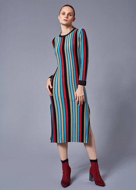 Multicolor Striped Lurex Knit Dress - 2
