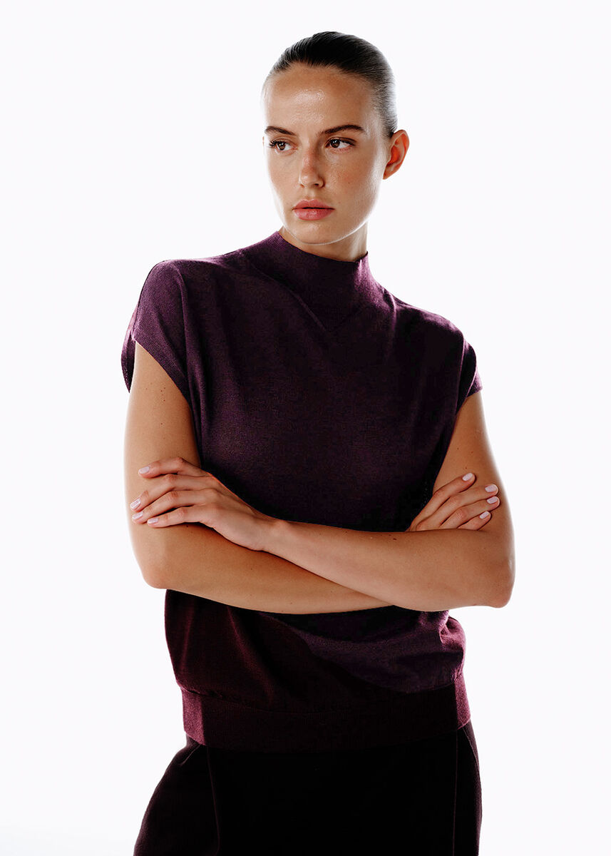 Mürdüm Merino Yün Karışımlı Triko Üst - KNITSS