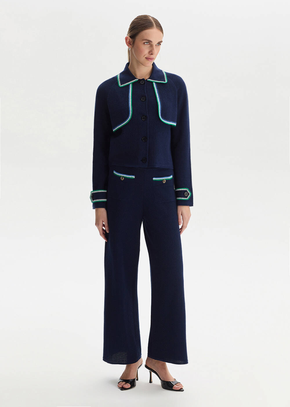 NAVY ORGANIC MERSERISE COTTON KNIT PANTS - 2