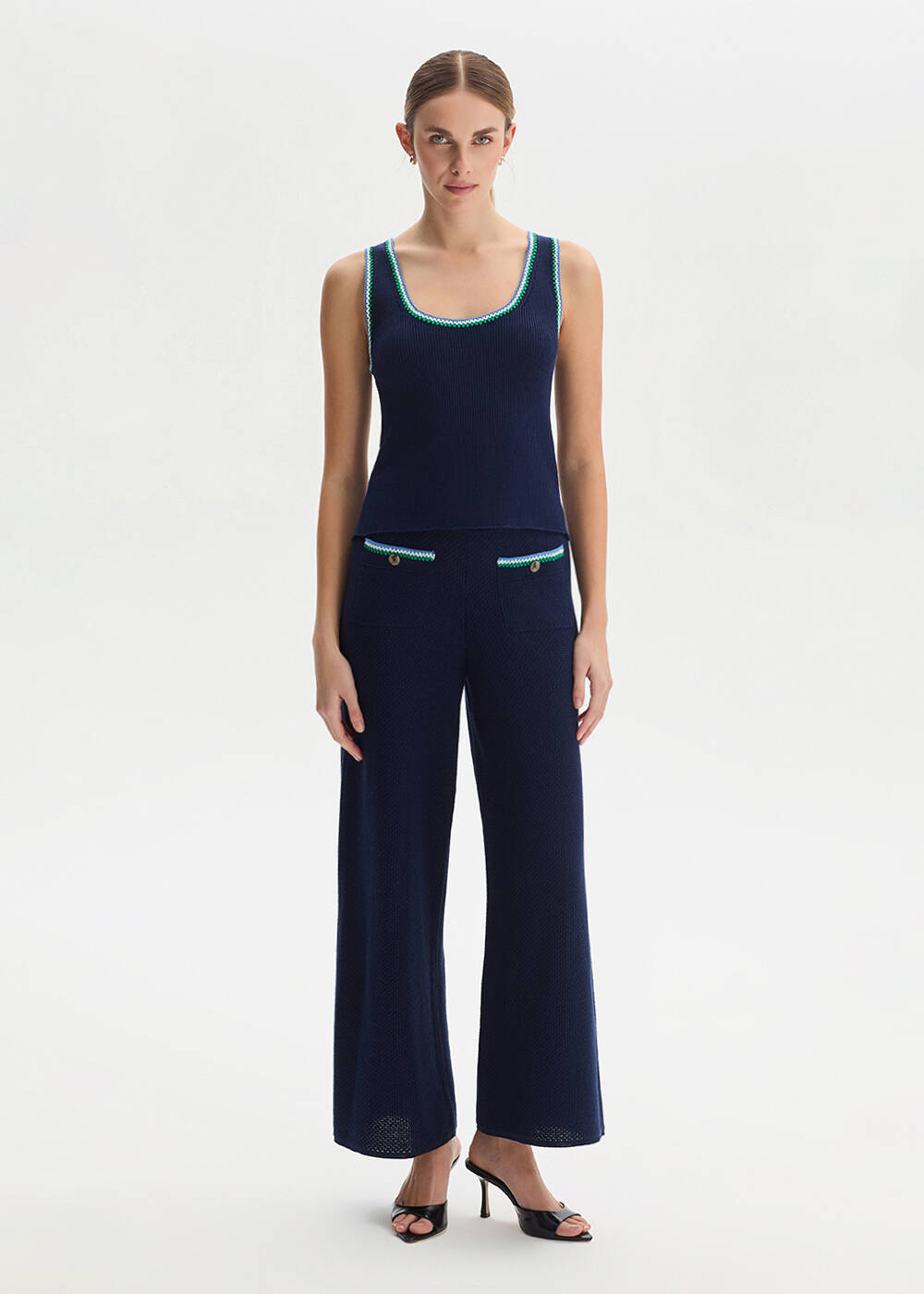NAVY ORGANIC MERSERISE COTTON KNIT PANTS - 1