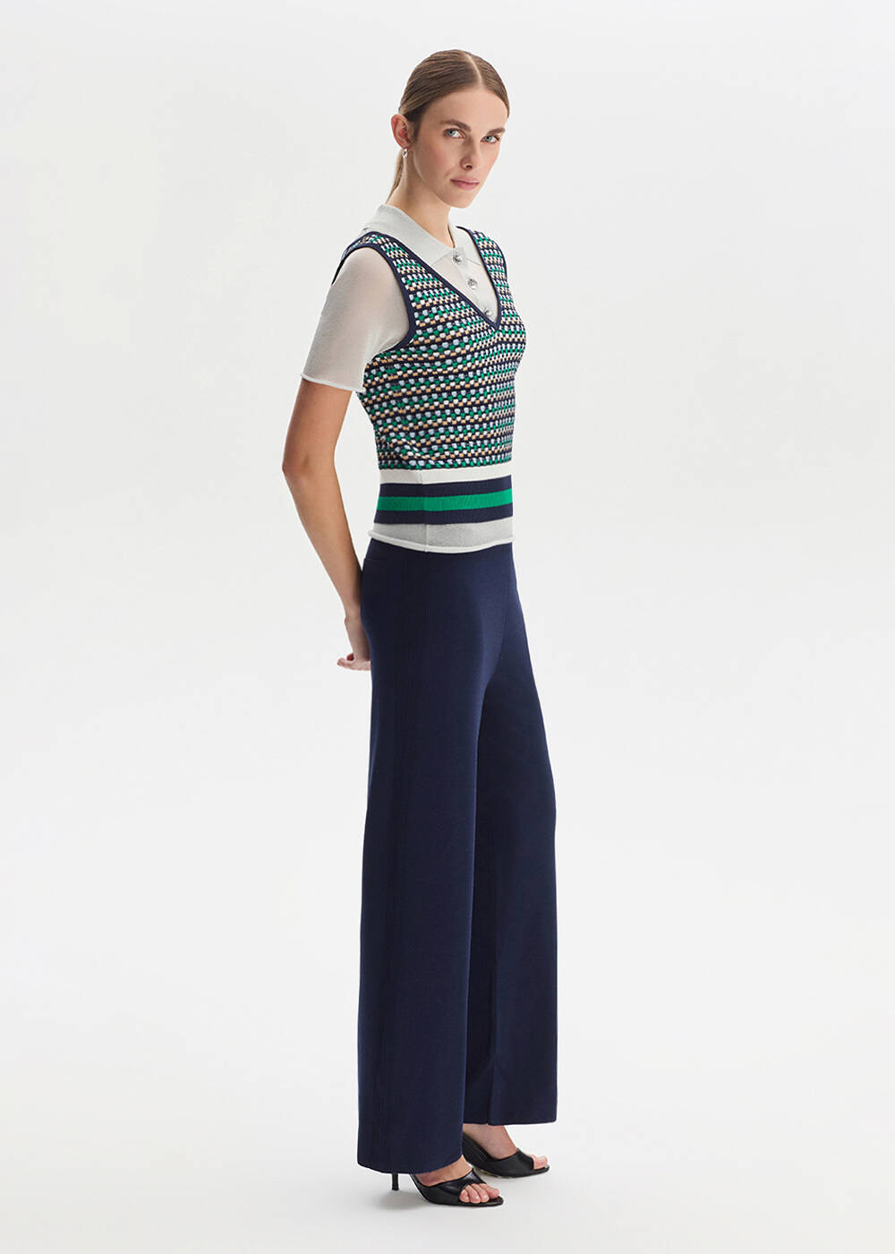 NAVY RIBBED DETAILED KNIT PANTS - 2