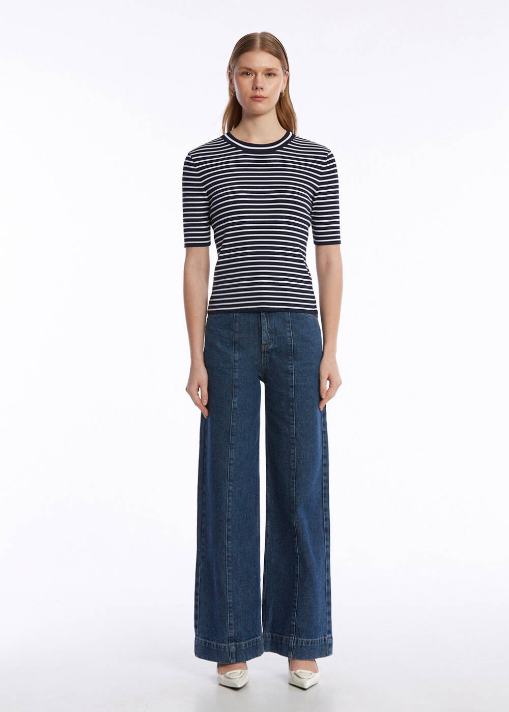 NAVY WHITE STRIPED KNIT TOP - 2