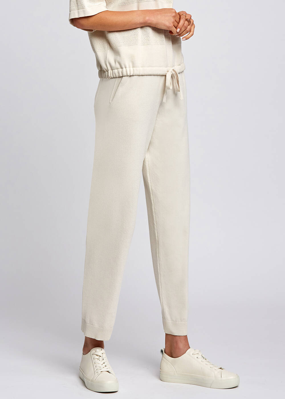 Organic Cotton Beige Knit Pants - 1