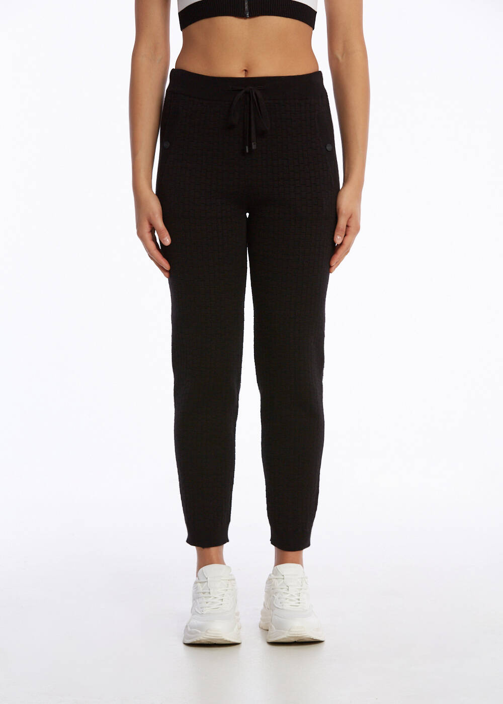 ORGANIC COTTON BLACK KNIT PANTS - 1