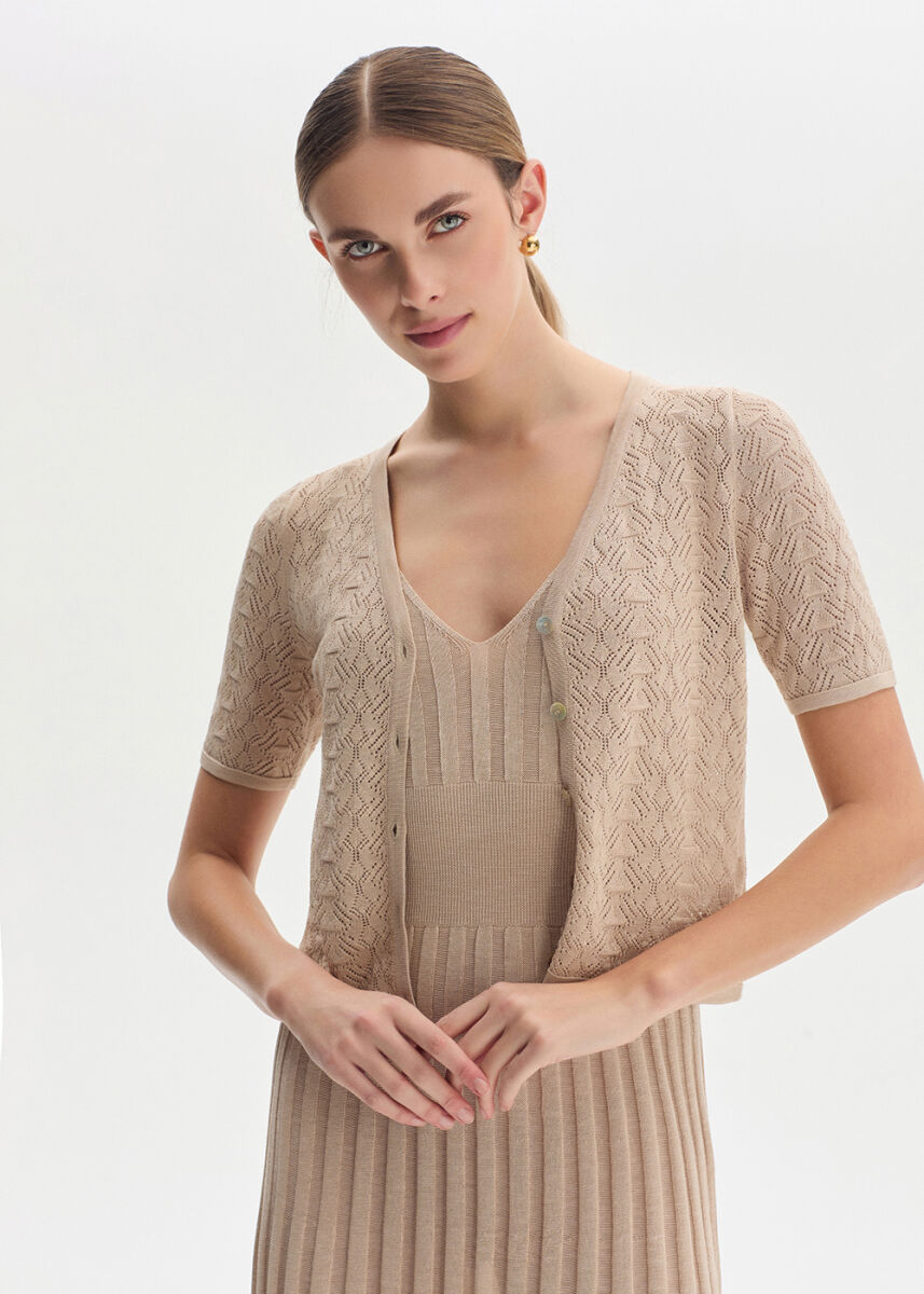 ORGANIC COTTON BLEND SAND KNIT CARDIGAN - KNITSS