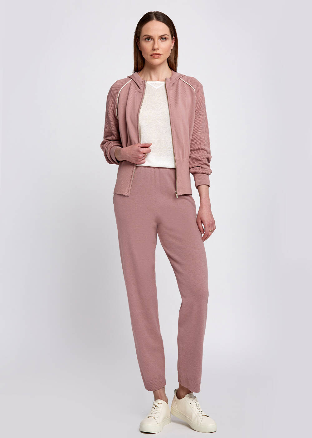 Organic Cotton Contrast Piping Detail Lilac Knit Jacket - 2