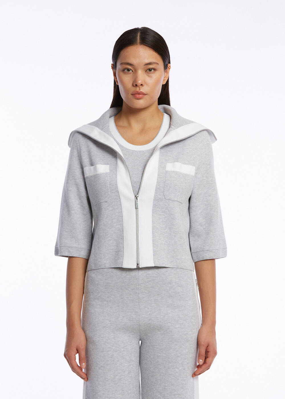 ORGANIC COTTON GREY WHITE KNIT JACKET - 1