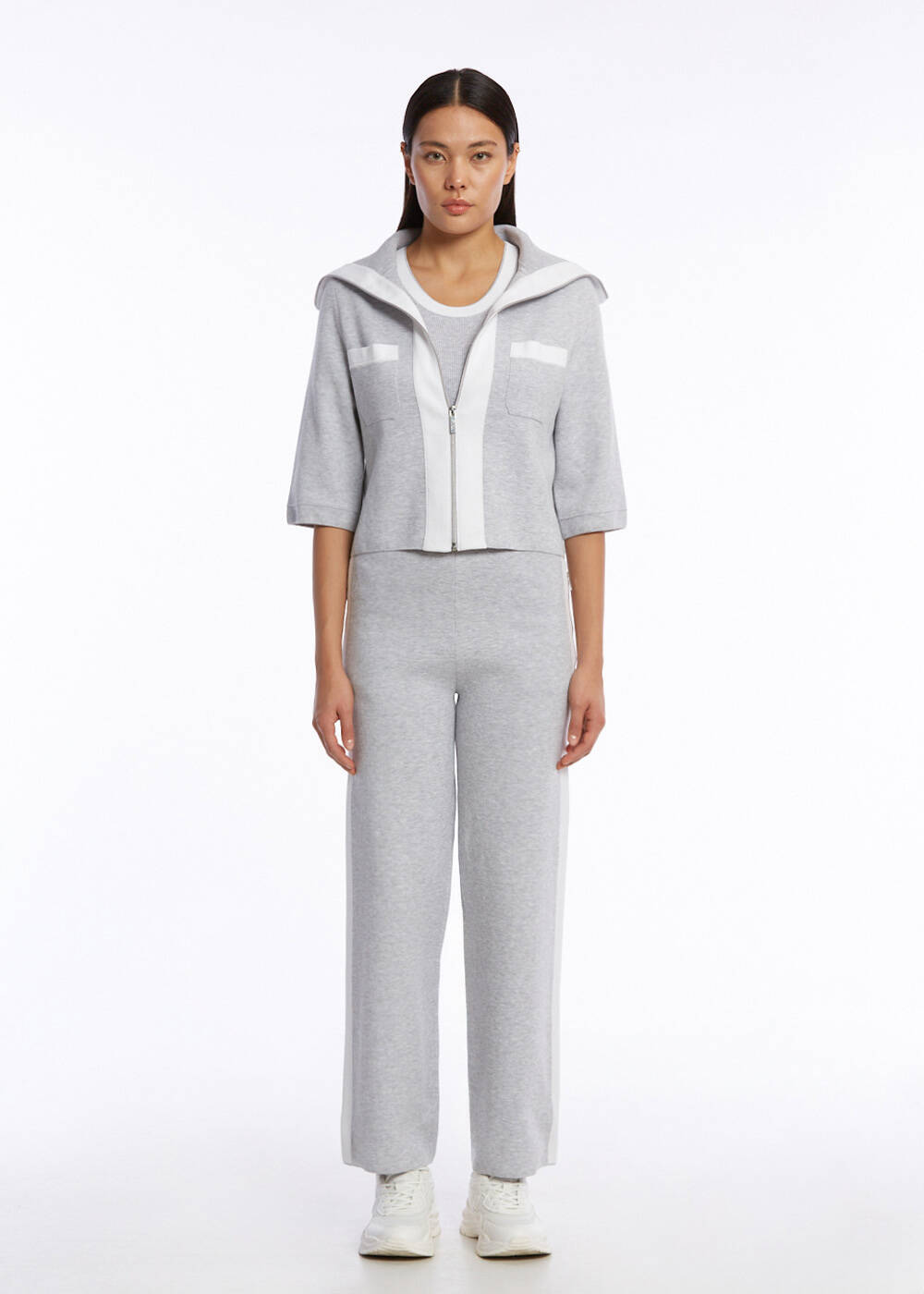 ORGANIC COTTON GREY WHITE KNIT JACKET - 2