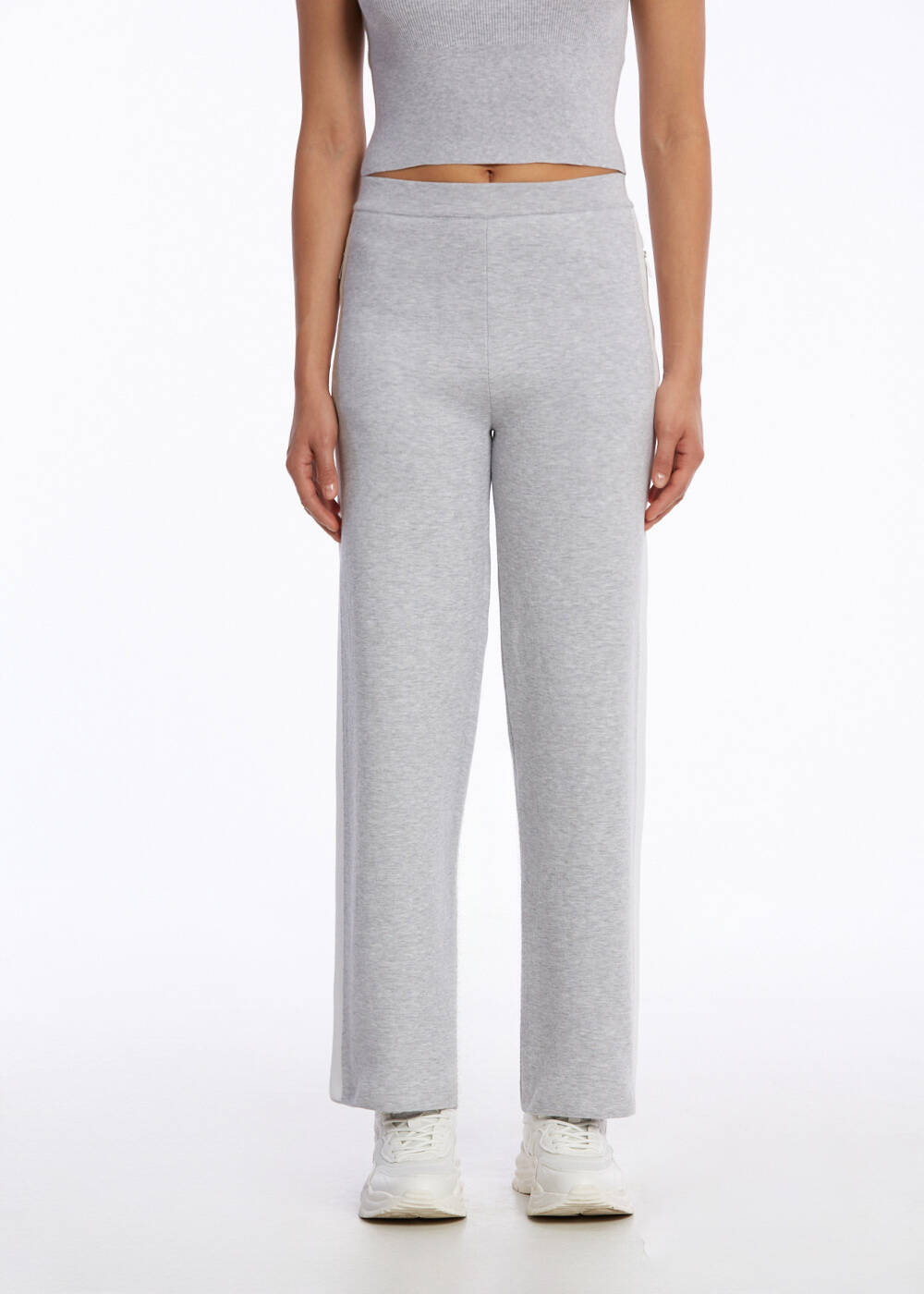 ORGANIC COTTON GREY WHITE KNIT PANTS - 1