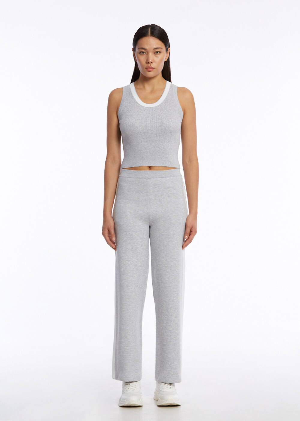 ORGANIC COTTON GREY WHITE KNIT PANTS - 2