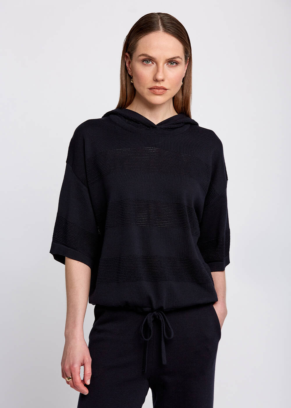 Organic Cotton Hooded Navy Knit Sweater - 1