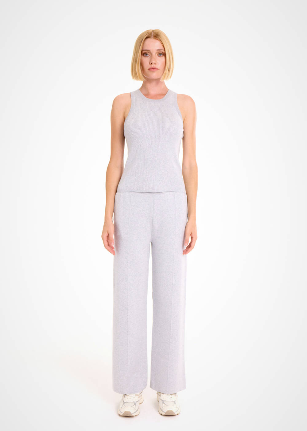ORGANIC COTTON LIGHT GREY LOUNGEWEAR KNIT TOP - 2