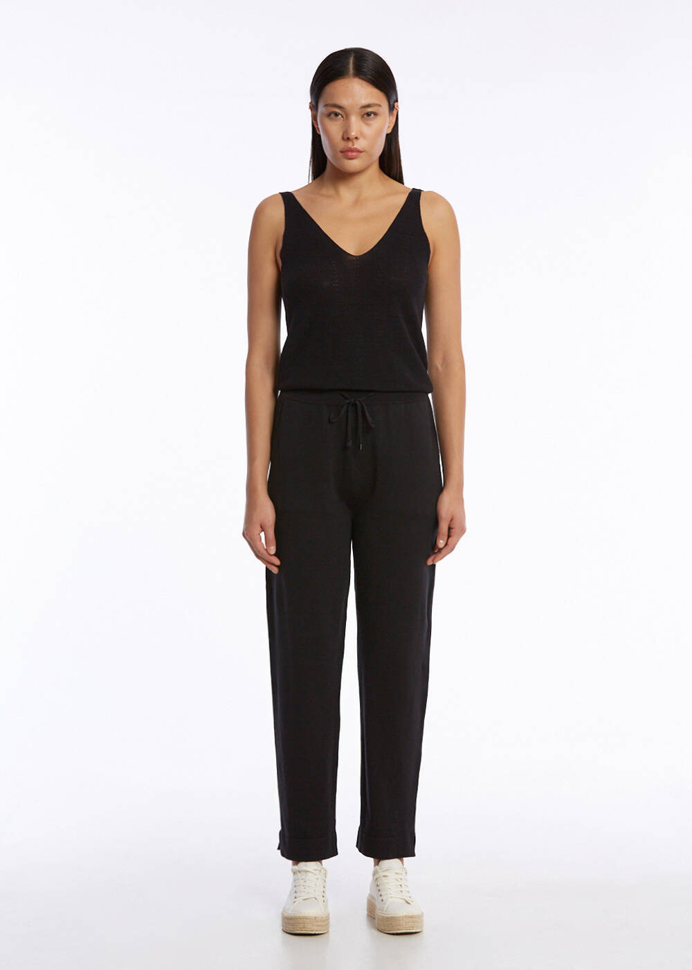 ORGANIC COTTON LINEN BLEND KNIT PANTS BLACK - 2