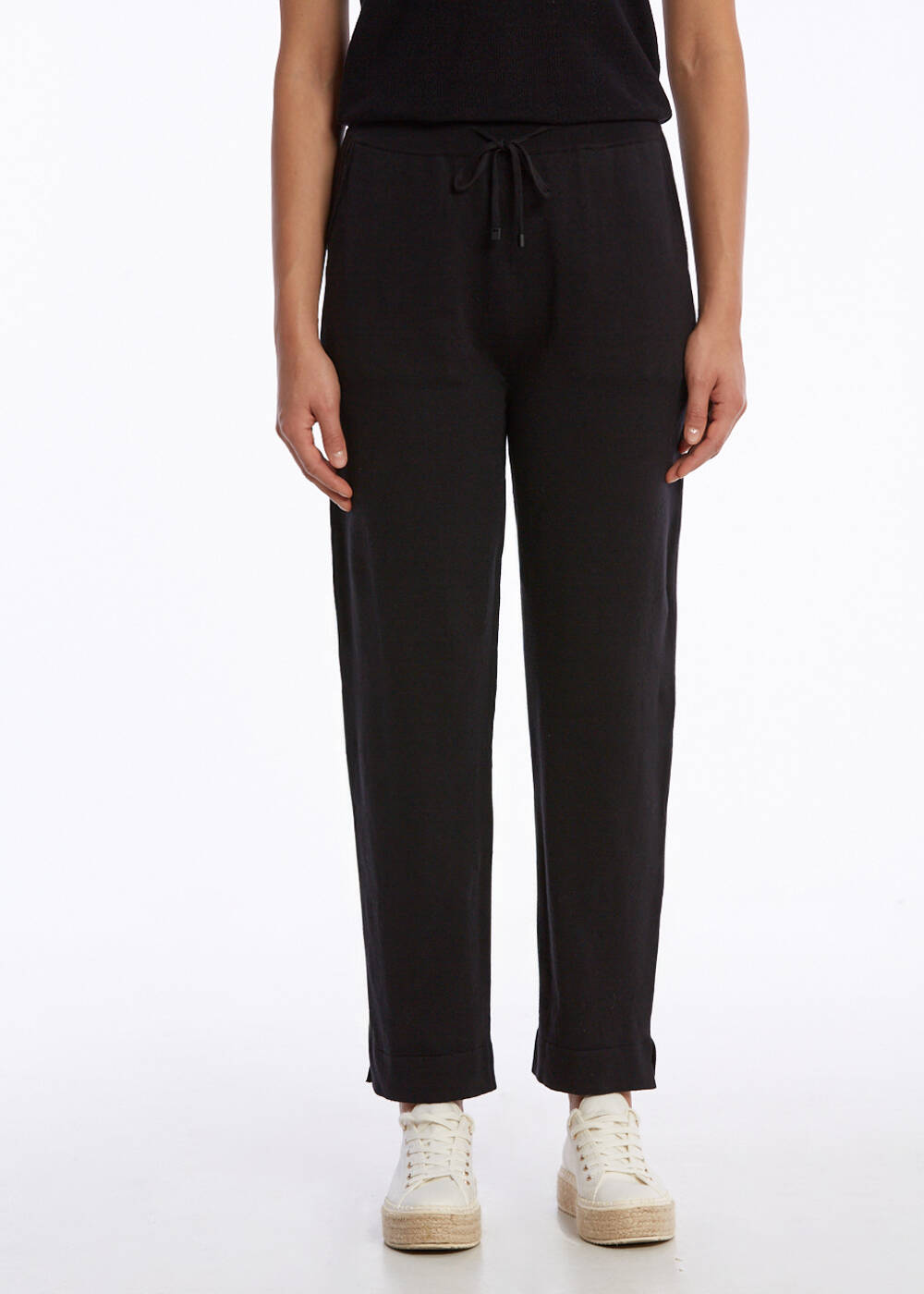 ORGANIC COTTON LINEN BLEND KNIT PANTS BLACK - 1
