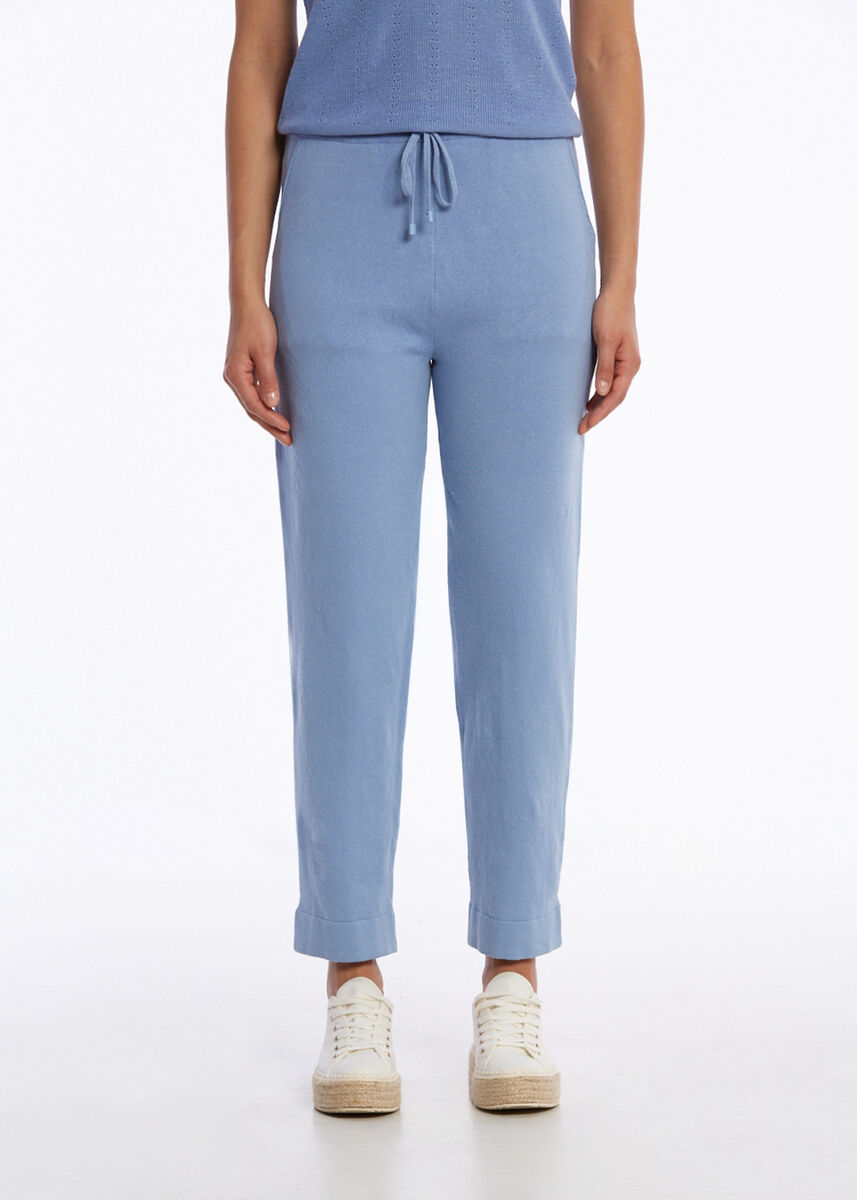 ORGANIC COTTON LINEN BLEND KNIT PANTS CORNFLOWER - KNITSS
