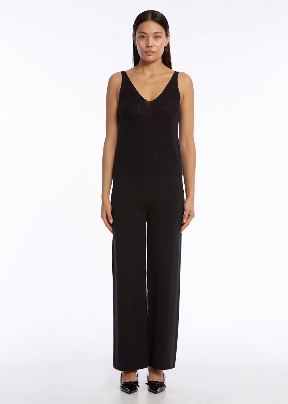 ORGANIC COTTON LINEN BLEND KNIT TOP BLACK - 2