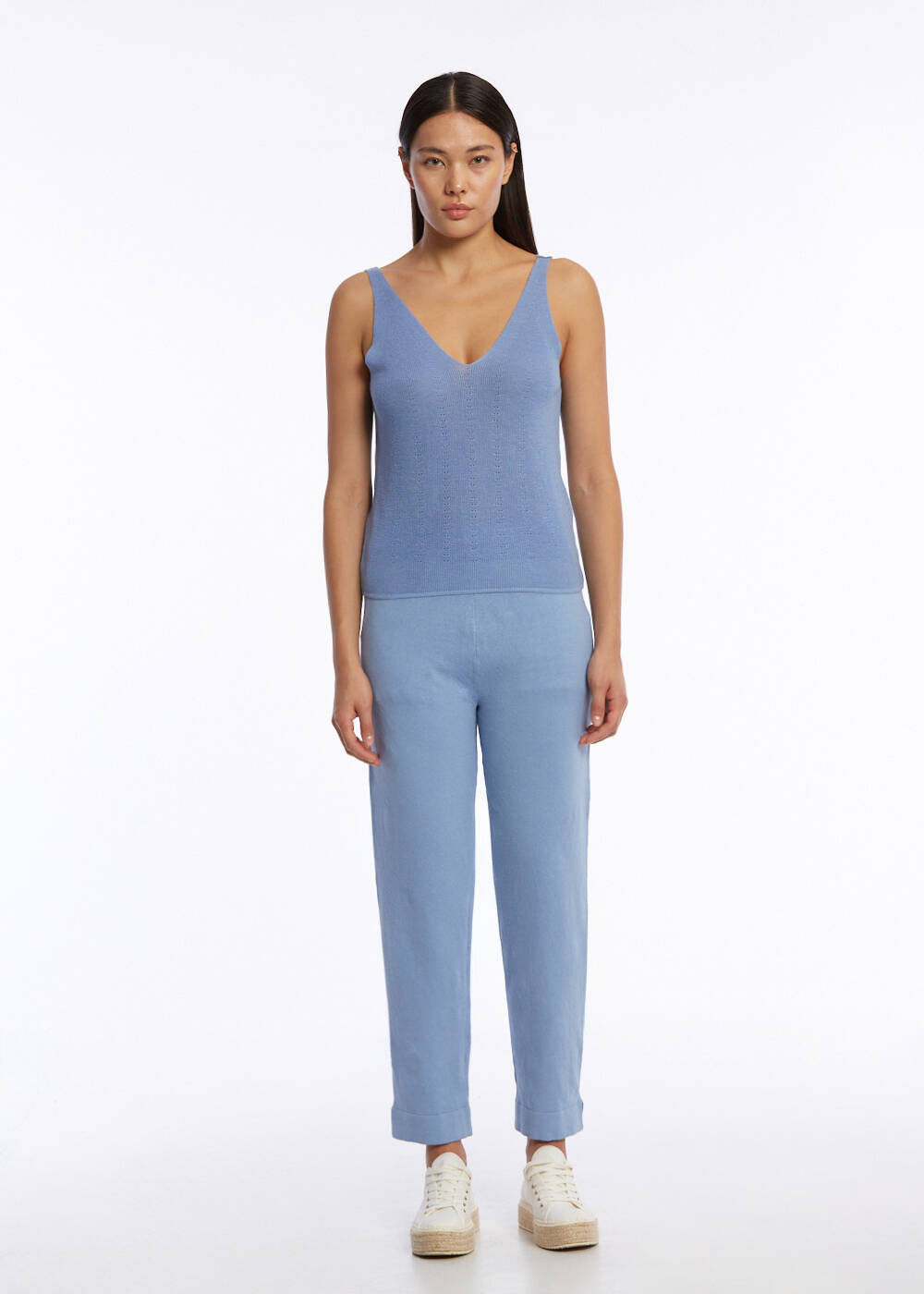 ORGANIC COTTON LINEN BLEND KNIT TOP CORNFLOWER - 2