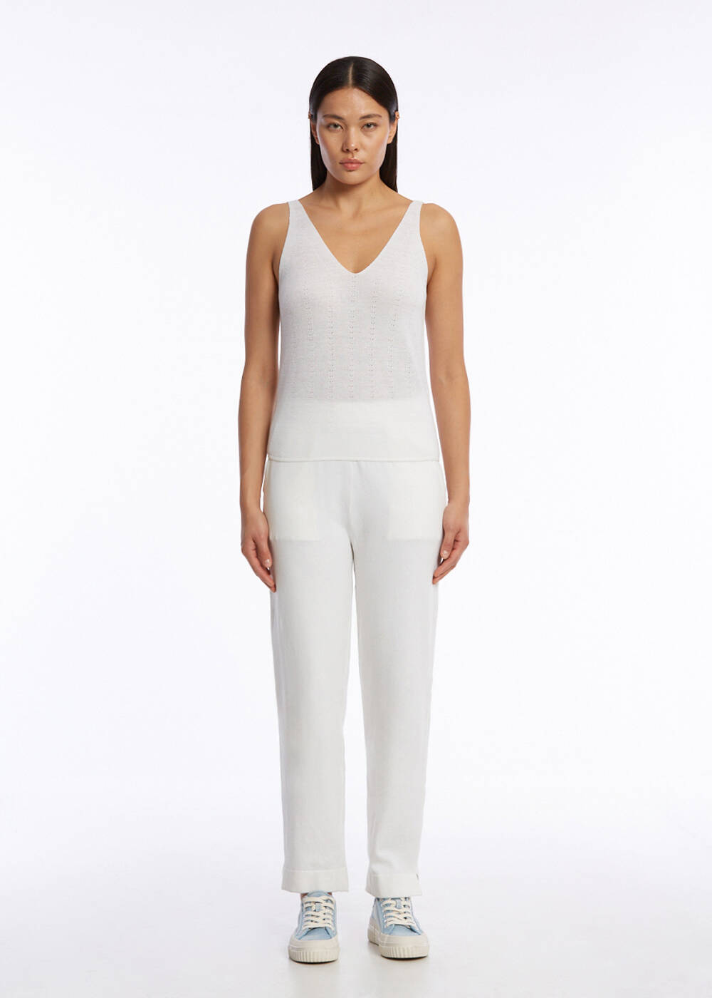 ORGANIC COTTON LINEN BLEND KNIT TOP WHITE - 2