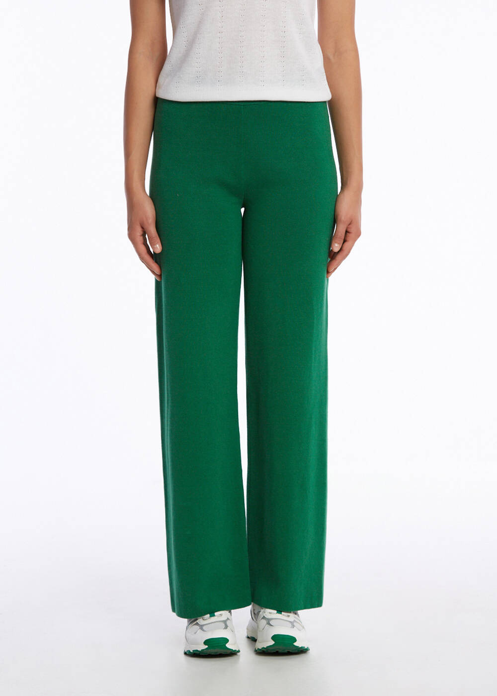 ORGANIC COTTON LINEN BLEND OASIS GREEN KNIT PANTS - 1