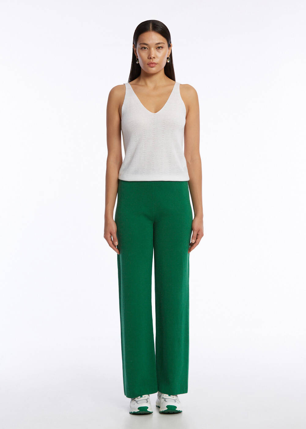 ORGANIC COTTON LINEN BLEND OASIS GREEN KNIT PANTS - 2