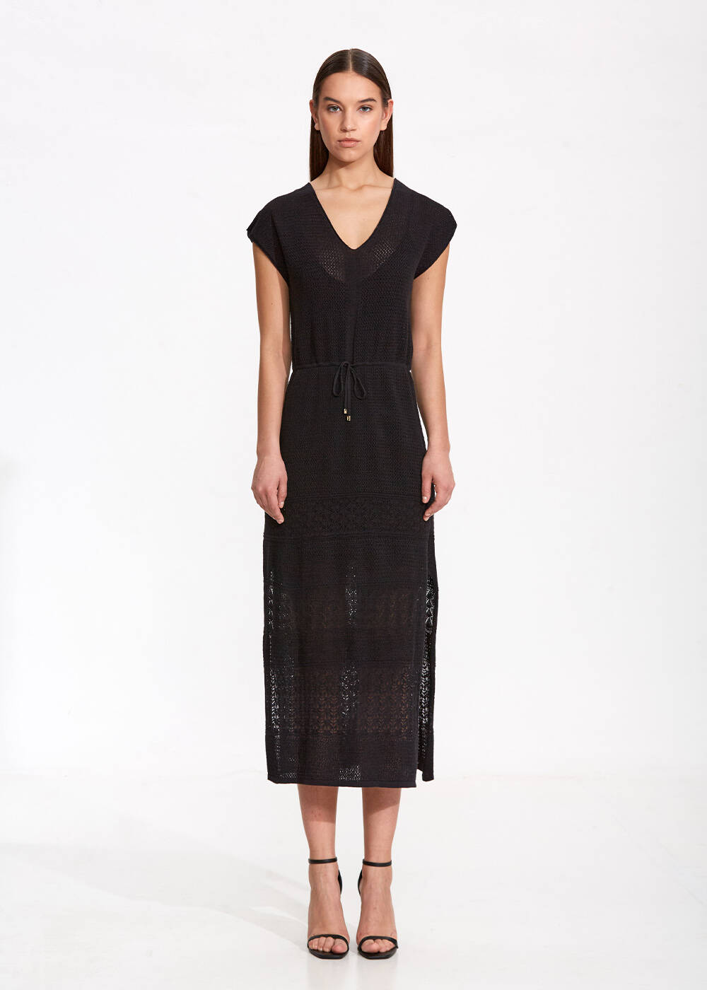 Organic Cotton Linen Knit Dress Black | KNITSS