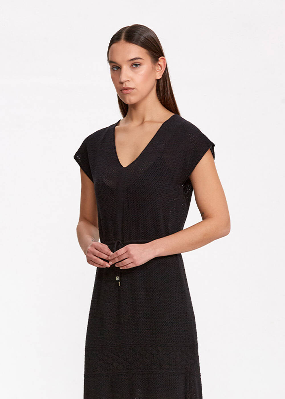 ORGANIC COTTON LINEN KNIT DRESS BLACK - 2