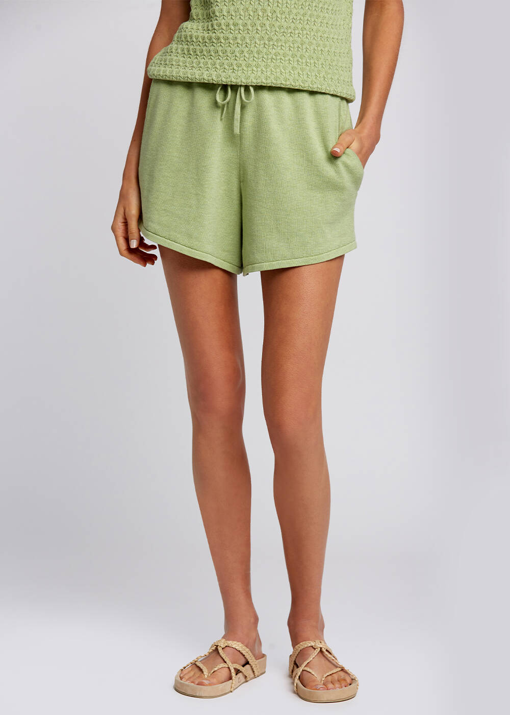 Organic Cotton Mint Mini Knit Shorts - 1