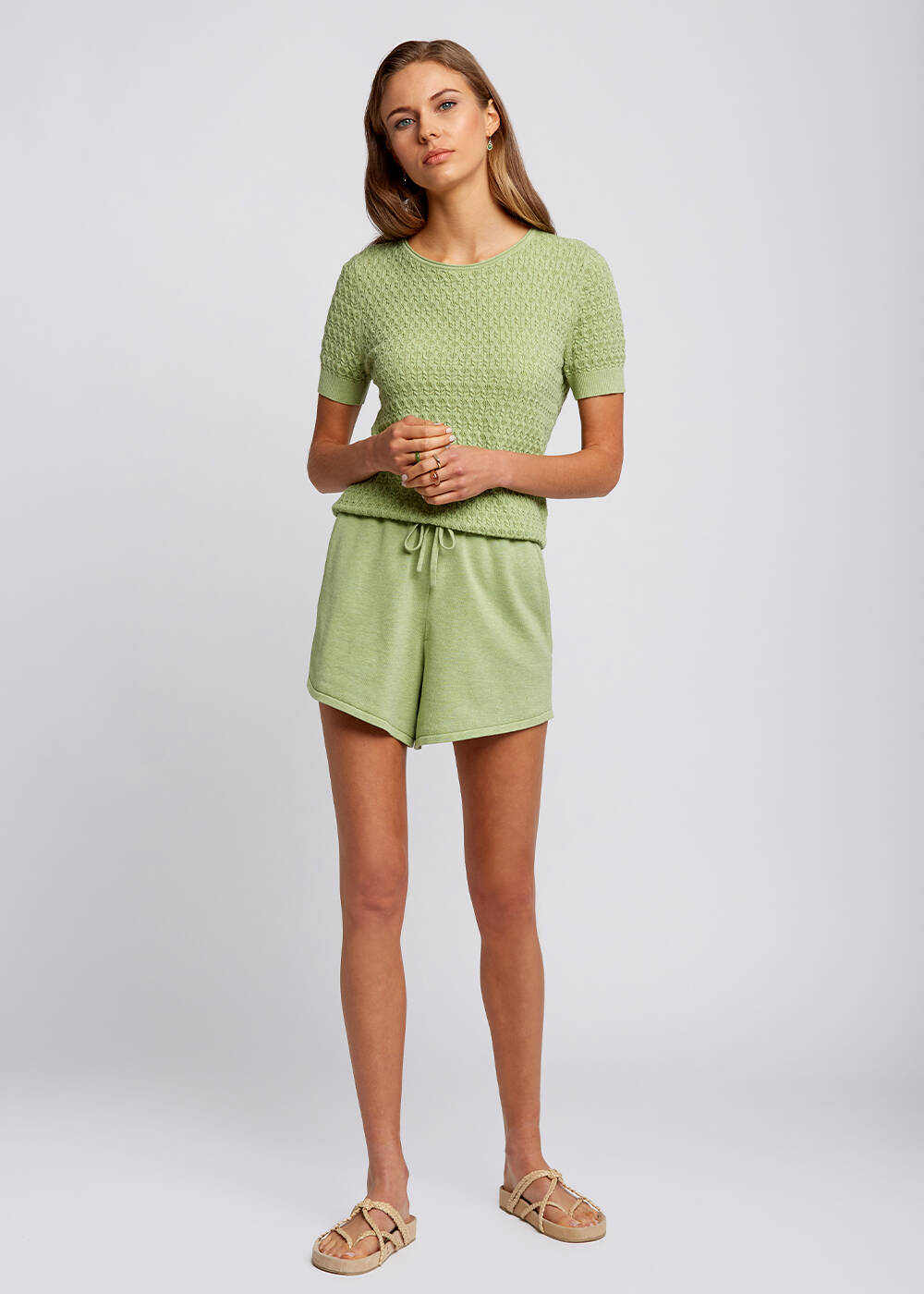 Organic Cotton Mint Mini Knit Shorts - 2