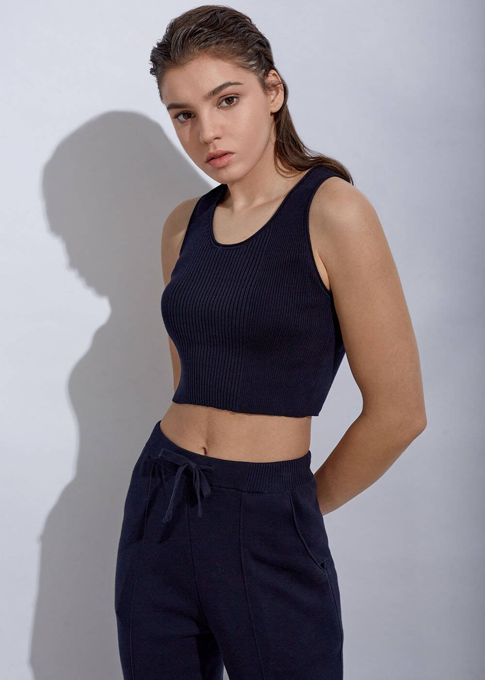 Organic Cotton Navy Crop Knit Top - 2
