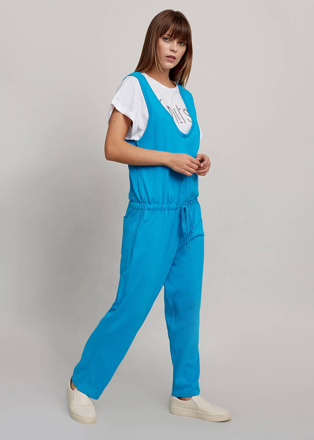 Organic Cotton Oversize Turquoise Knit Jumpsuit - 2