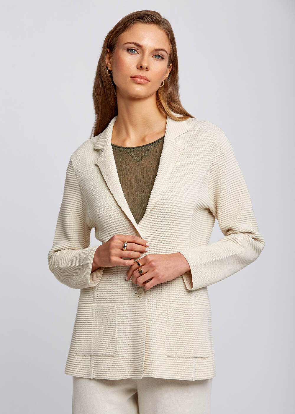 Organic Cotton Special Knit Design Beige Jacket - 1