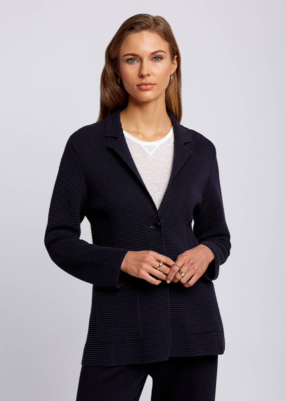 Organic Cotton Special Knit Design Navy Jacket - 1