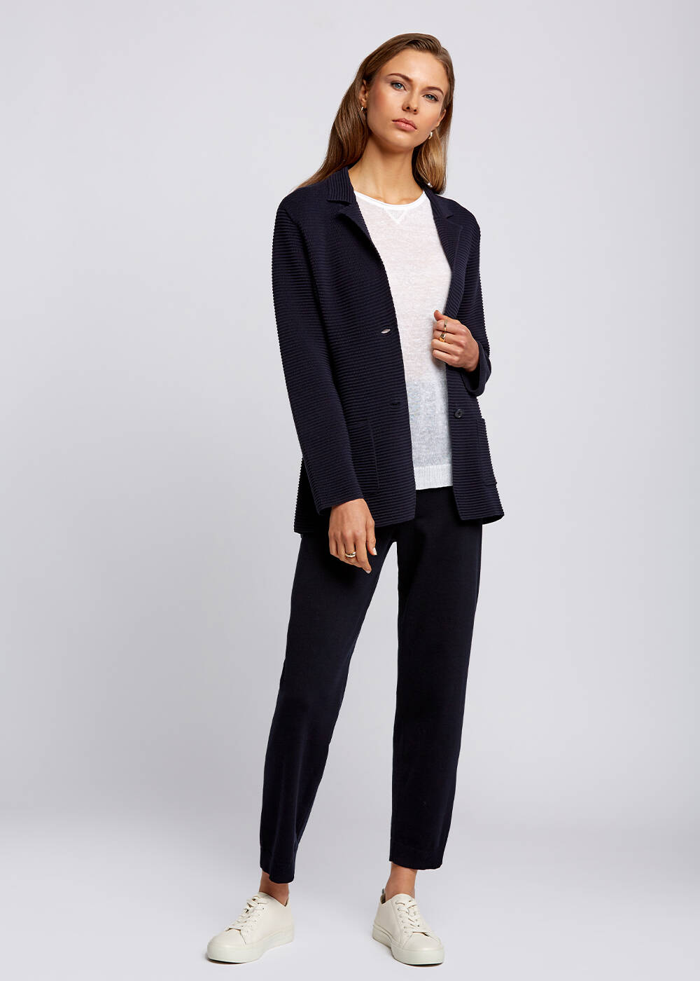 Organic Cotton Special Knit Design Navy Jacket - 2