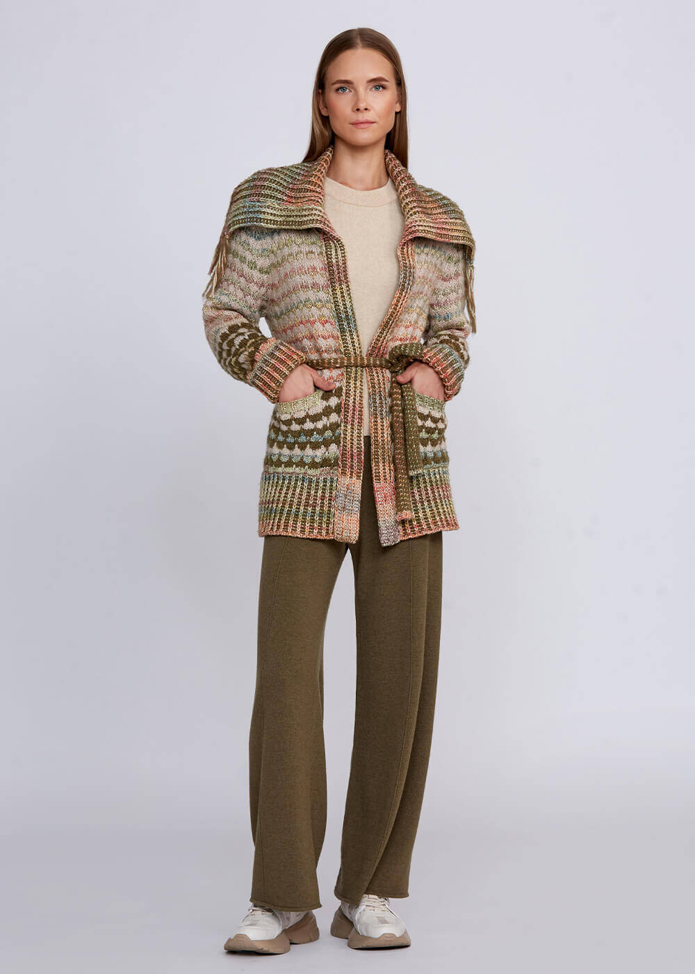 Organic Cotton Wool Blend Fringe Neck Multıcolor Cardigan - 2
