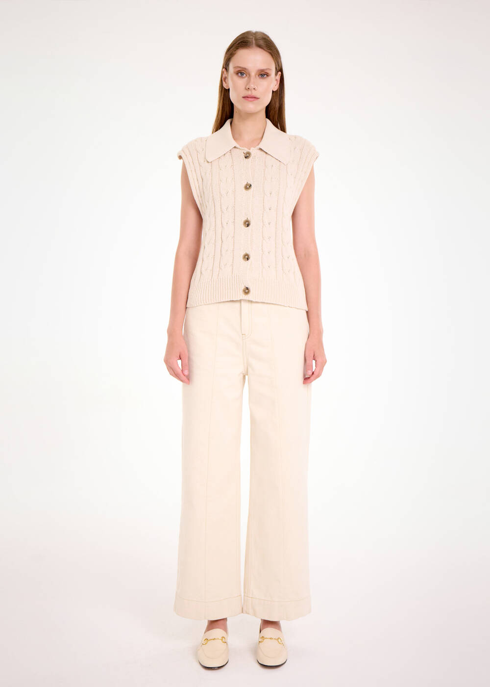ORGANIC PAMUK JEWEL BUTTONS CREAM KNIT TOP - 2