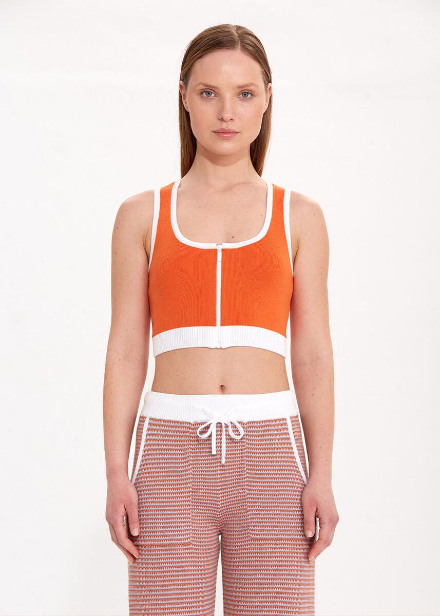 Organik Pamuk Crop Turuncu Triko Üst - KNITSS