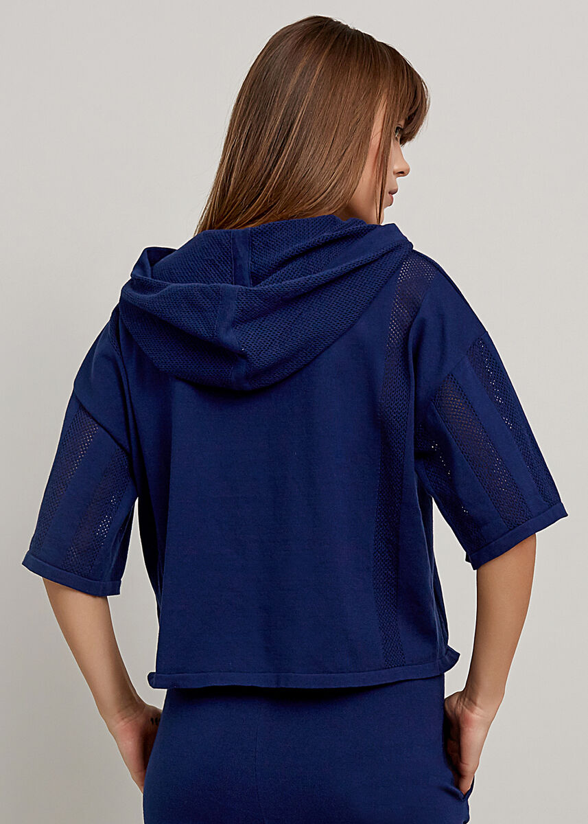 Organik Pamuk Kapüşonlu Crop Lacivert Triko Üst · 3