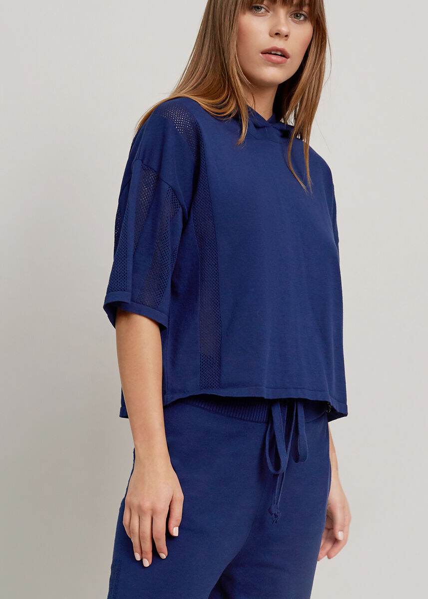 Organik Pamuk Kapüşonlu Crop Lacivert Triko Üst · 7