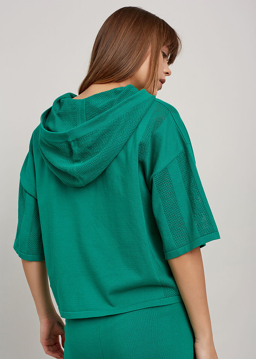 Organik Pamuk Kapüşonlu Crop Yeşil Triko Üst · 3