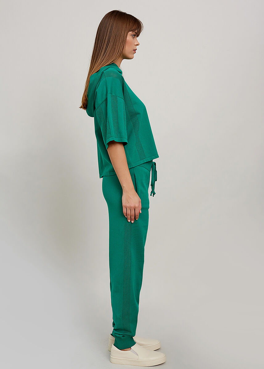Organik Pamuk Kapüşonlu Crop Yeşil Triko Üst · 6