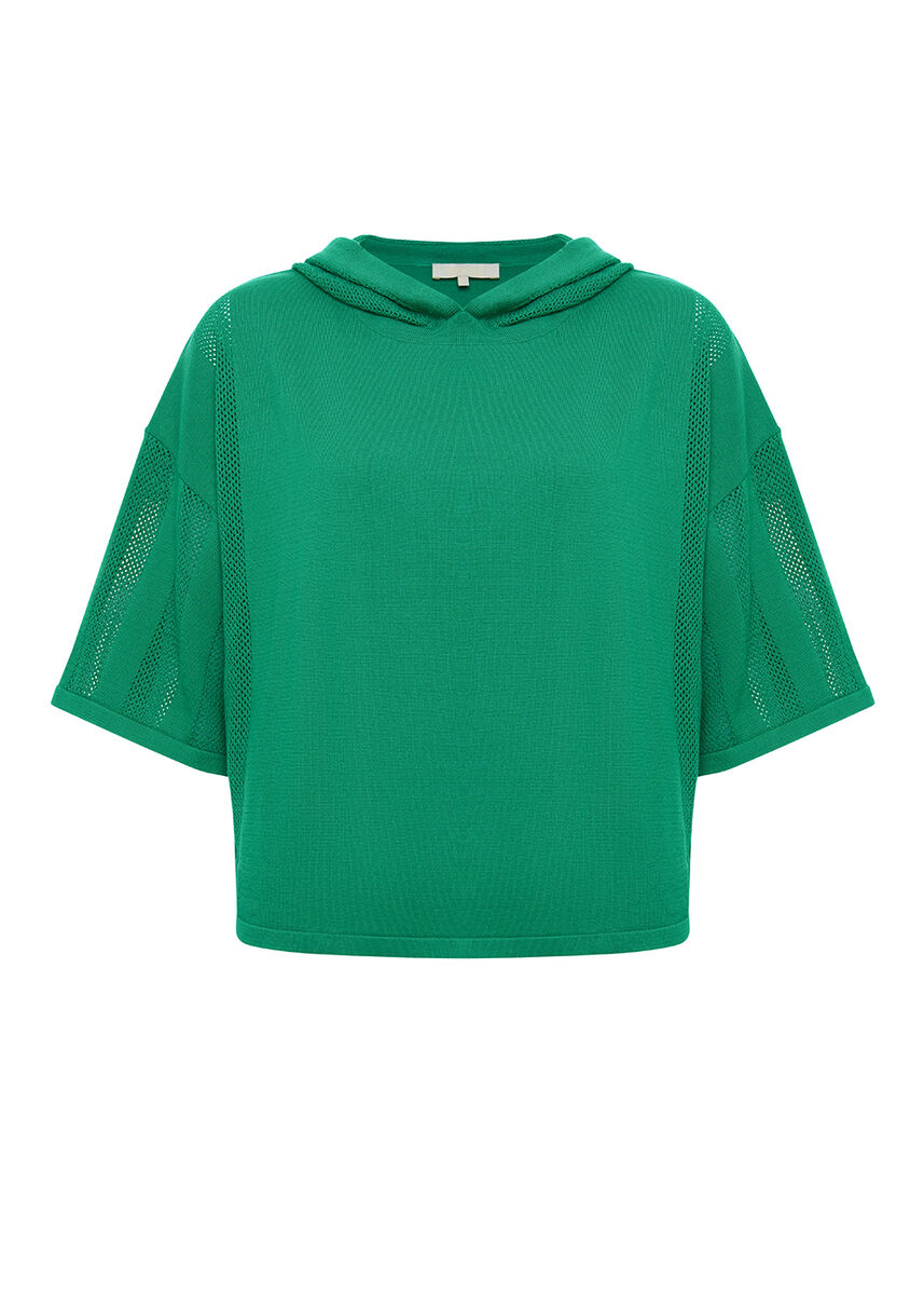 Organik Pamuk Kapüşonlu Crop Yeşil Triko Üst · 8