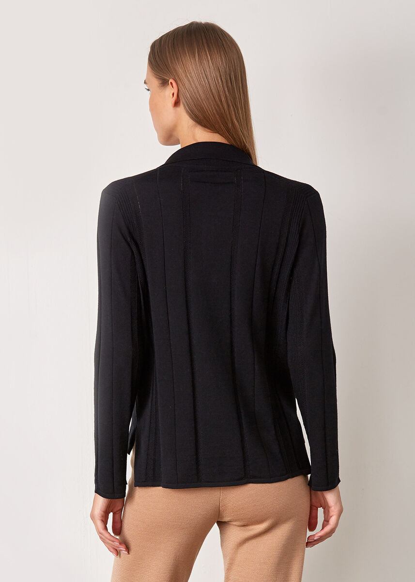 Örgü Detaylı Merino Yün Siyah Triko · 3