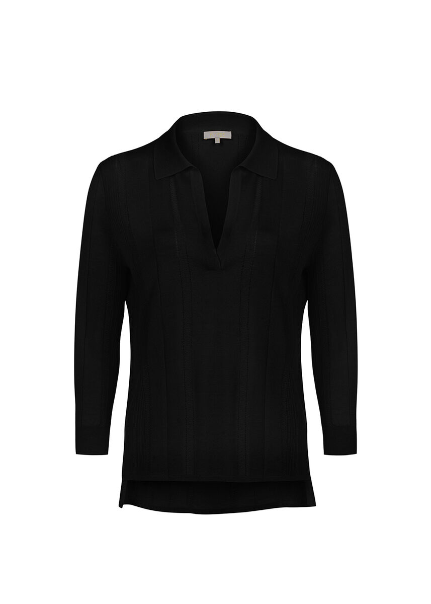 Örgü Detaylı Merino Yün Siyah Triko · 8