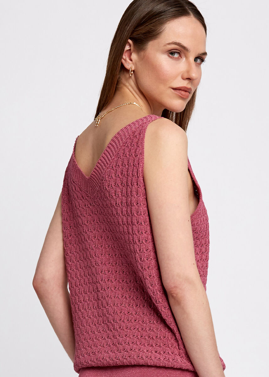 Örgü Detaylı Düğmeli Kolsuz Pembe Triko Üst · 6