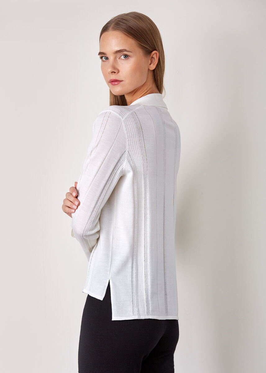 Örgü Detaylı Merino Yün Ekru Triko Üst · 7