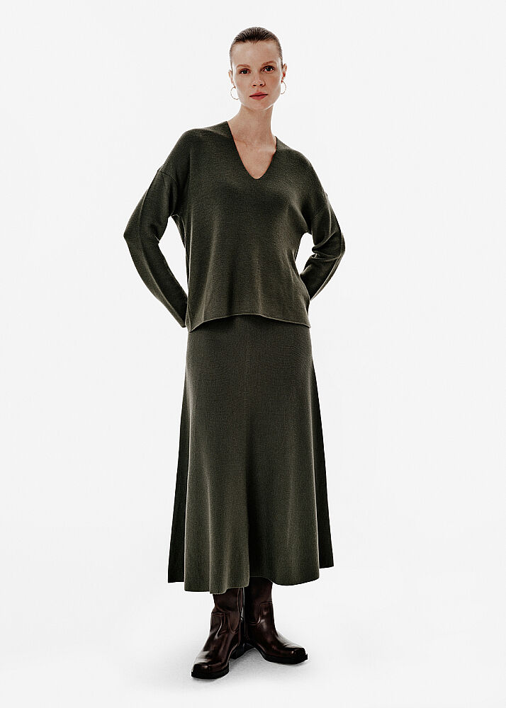 Ottoman Knit A Form Green Skirt - KNITSS