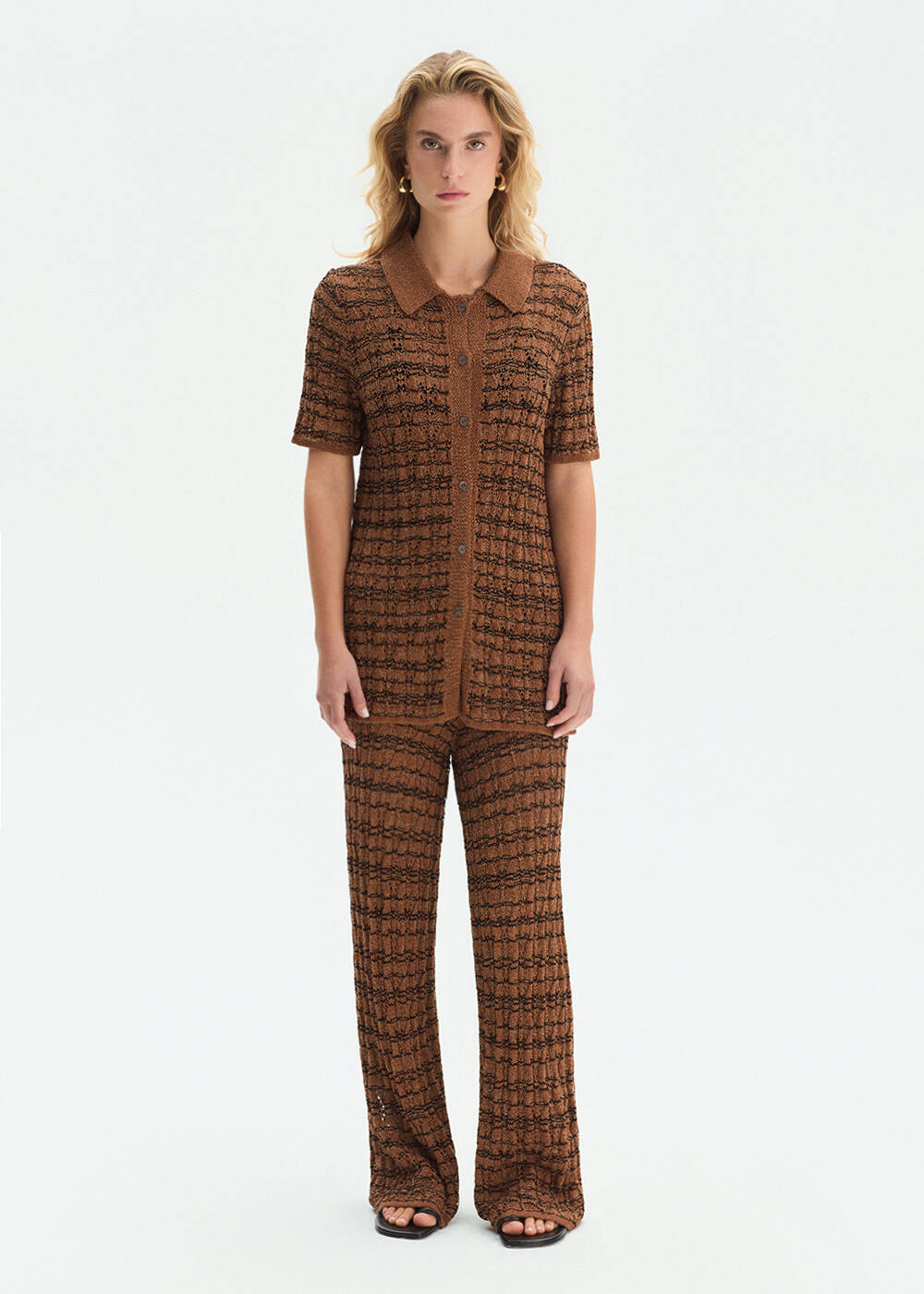 Özel Örgü Detaylı Bronz Triko Pantolon - 2