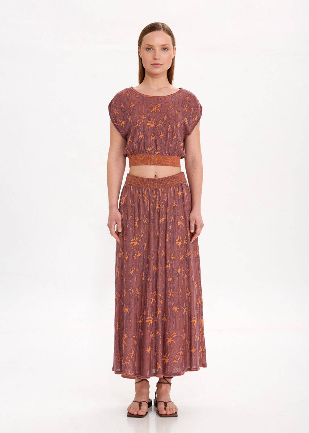 PALM PATTERNED CROP KNIT TOPS - 2