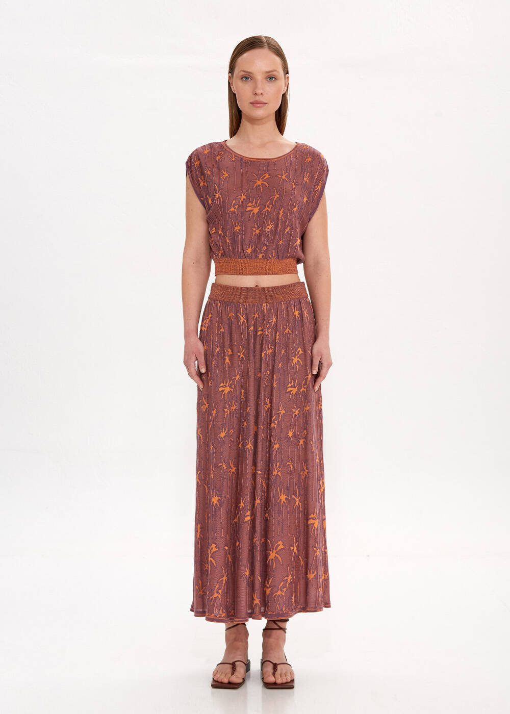 PALM PATTERNED KNIT SKIRT - 1