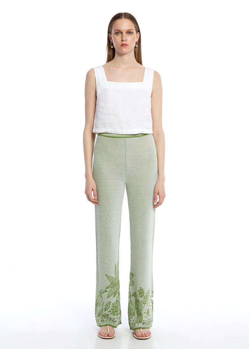 PALM TREE AND PARROT PATTERNED KNIT PANTS - KNITSS